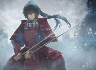 Person red blue sword snow - a sword and a sword free wallpaper