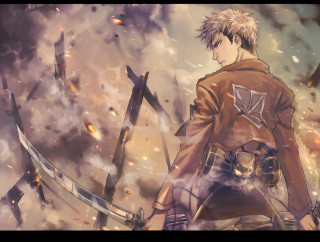 Man brown jacket sword planes - autodestructive art free wallpaper