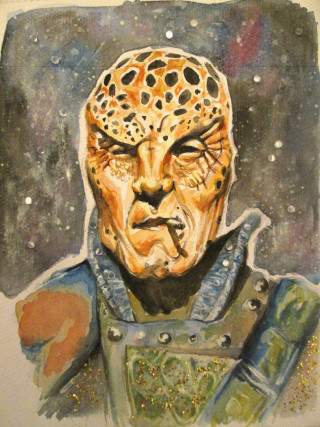 Leopard head man blue green - free sci-fi wallpaper