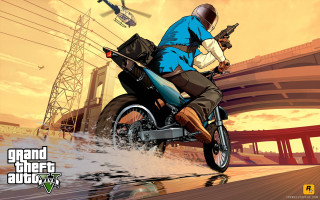 Man motorcycle city street helicopter 2 - asaf hanuka free wallpaper