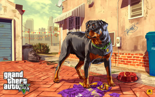 Dog brick sidewalk trash can 2 - a city street free wallpaper