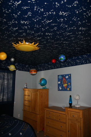 Bedroom star pattern space theme - free happy birthday wallpaper