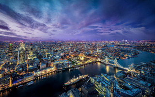 Cityscape bridge river night purple 6 - a purple sky above free wallpaper