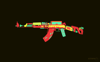 Colorful machine gun red ribbon - a red ribbon free wallpaper