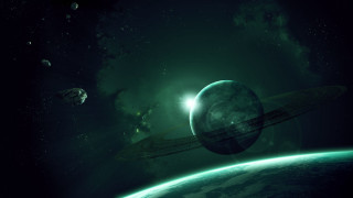 Space scene planet satellites sky - a distant star in the distance free wallpaper