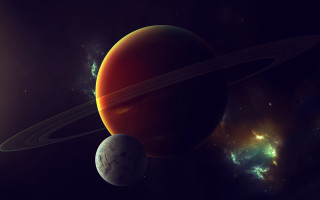 Planet satellites sky stars orange - a picture of a planet free wallpaper