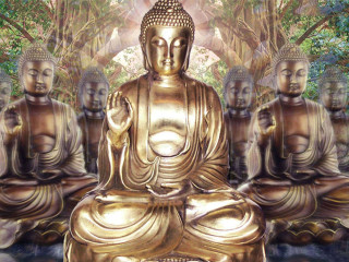 Buddha statues forest golden middle - golden free wallpaper