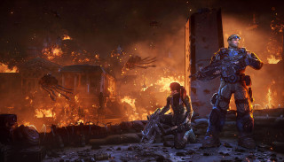 Couple people fire filled building - a fire free wallpaper