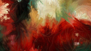 Red green flowers black background - a painting free wallpaper