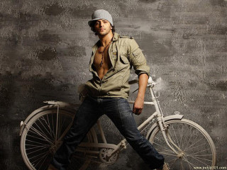 Man bicycle concrete wall kitsch - canvas painting free wallpaper