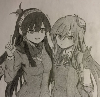 Anime girls long hair friendship - computer art free wallpaper