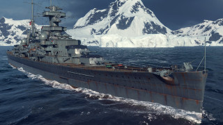Large ship ocean mountains clouds 2 - cloud and snow free wallpaper