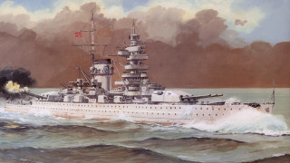 Battleship water smoke stacks painting - matte painting free wallpaper