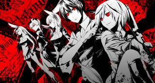 Anime girls red eyes black - paint free wallpaper