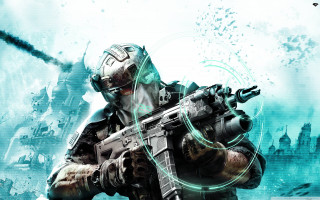Futuristic man suit gun aiming 2 - game art free wallpaper
