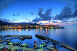Harbor boats city night clouds - a harbor free wallpaper