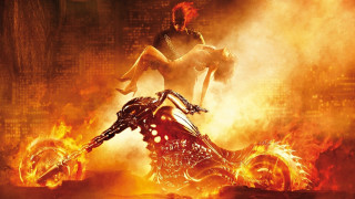 Man motorcycle fire flames woman - ground free wallpaper