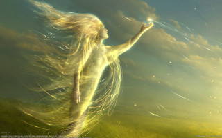 Woman star sky clouds glowing - radiant free wallpaper