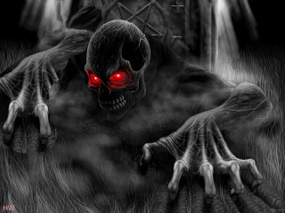 Creepy skeleton red eyes dark 3 - face free wallpaper for desktop