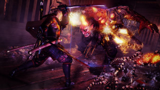 Demonic woman sword dark room - her back free wallpaper