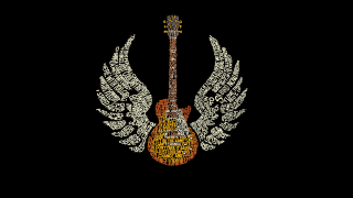 Guitar wings words black background 3 - white letter free wallpaper
