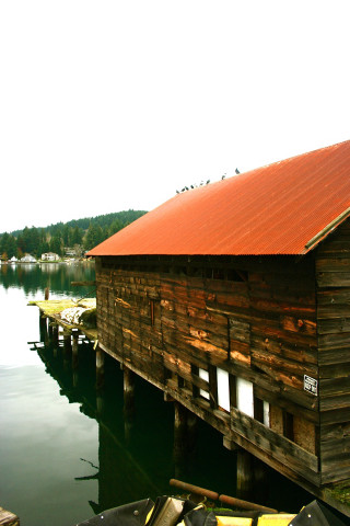 Boat dock red roof wooden - a detailed matte painting free wallpaper