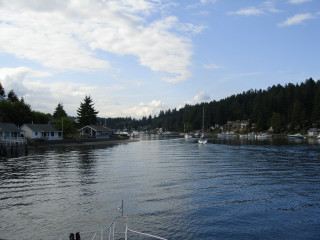 Boat river houses trees blue - house free wallpaper