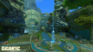 Futuristic city fountain waterfall modern - league of legends concept art free wallpaper