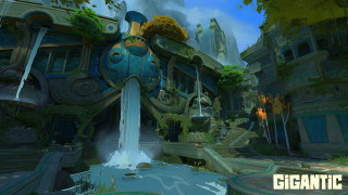 Futuristic city waterfall epylon point - art nouveau free wallpaper