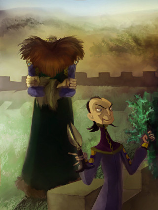 Cartoon man bird shoulder woman - edmund greacen free wallpaper