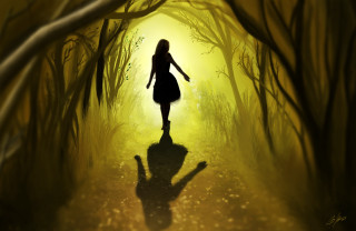 Woman walking forest shadow light - a shadow free wallpaper