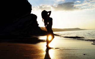 Woman beach ocean sunset sunlight - anna maria barbara abesch free wallpaper