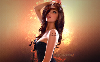 Woman tattoo posing flowers leaves - a background of flowers free wallpaper