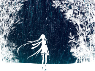 Girl walking snow woods long - in the wood free wallpaper
