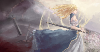 Woman sword field flowers smoke - a field of flowers free wallpaper
