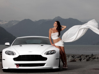 White dress woman car scarf - glamor pose free wallpaper
