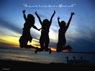 Three girls jumping sunset quote 2 - three girl free wallpaper