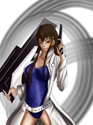 Woman blue dress gun cell - cel free wallpaper