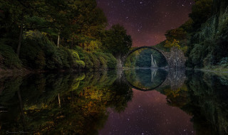 Night bridge lake stars sky - sky in the background free wallpaper