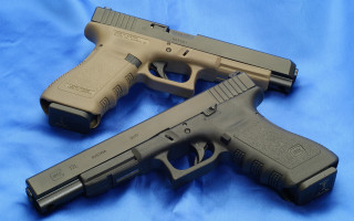 Two guns blue background precisionism - cleve gray free wallpaper