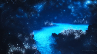 River forest blue sky stars - bioluminescence free wallpaper