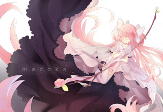Woman pink hair white dress - a detailed drawing free wallpaper