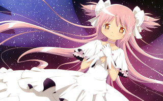 Pink hair white dress space - a purple background free wallpaper