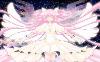 Pink hair white dress starry - white dress free wallpaper