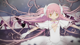 Girl pink hair white dress 7 - swirl free wallpaper