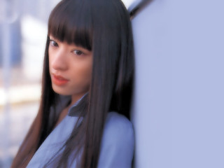 Woman black hair blue white - a blue shirt free wallpaper for desktop