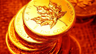 Gold coins stack red background - neoism free wallpaper