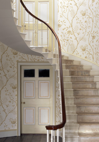Staircase wooden handrail white door - a floral pattern free wallpaper