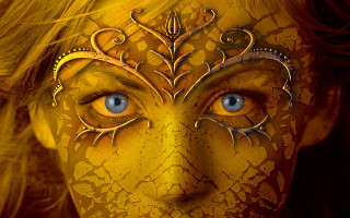 Woman yellow face paint blue - digital painting free wallpaper