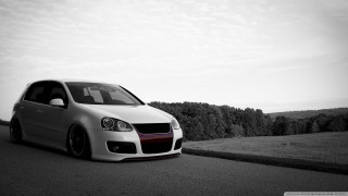 White car parked road field - a white car free wallpaper